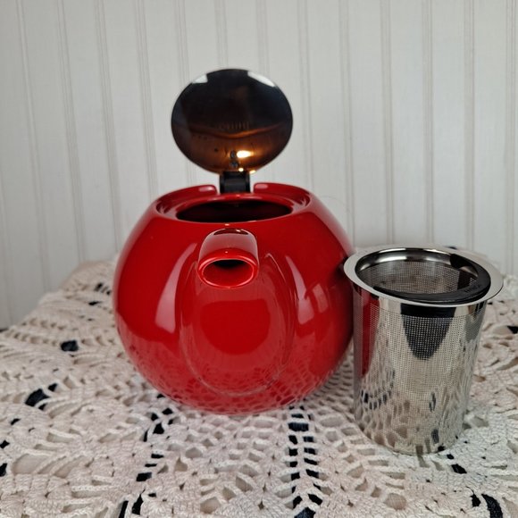 NEW ForLife Cherry Red Teapot with Infuser Basket - Picture 3 of 7